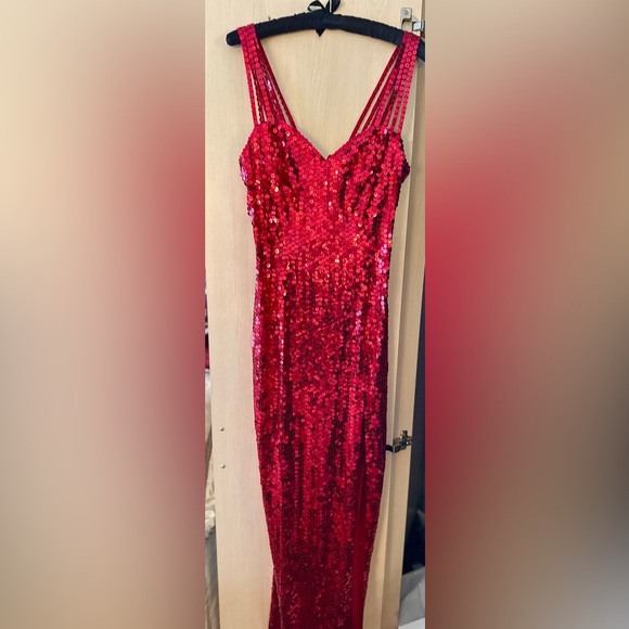 Niteline Dresses & Skirts - Sparkling Red Sequin Gown with Front Slit
